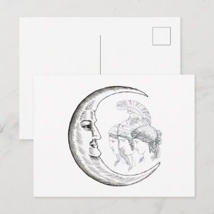 Carte Postale Croissant de Lune avec Trois Têtes Grecques