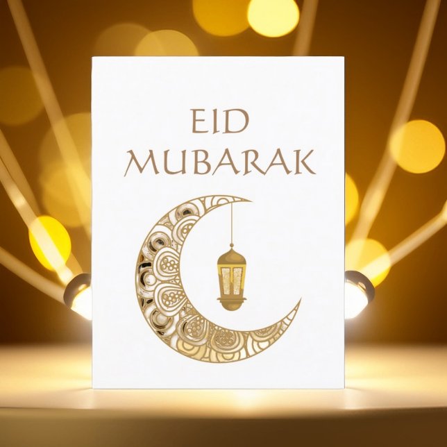 Carte Postale Croissant de lune doré & Lanterne Eid Mubarak Isla (Créateur téléchargé)