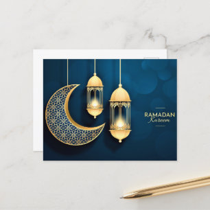 Carte Postale Croissant d'or et lanterne Ramadan Kareem