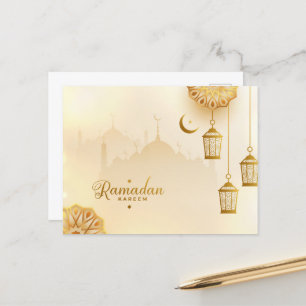 Carte Postale Croissant d'or et lanterne Ramadan Kareem