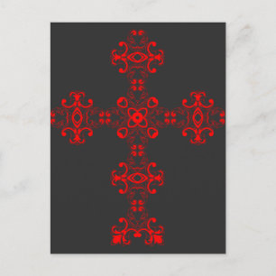 Carte Postale Croix avec ornement rouge, Art décoratif sacré