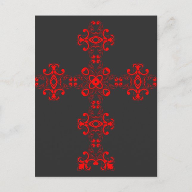 Carte Postale Croix avec ornement rouge, Art décoratif sacré (Devant)