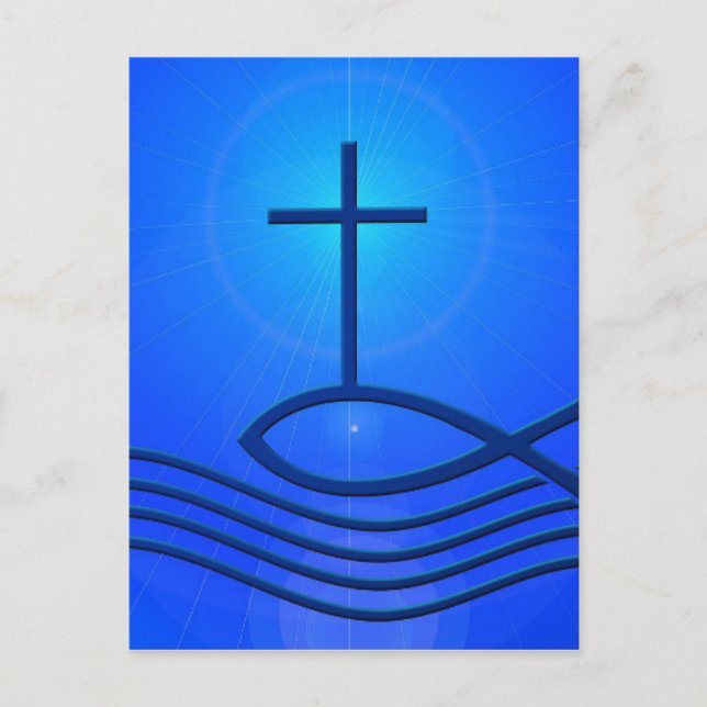Carte Postale Croix bleue et poissons (Ichthus) (Devant)