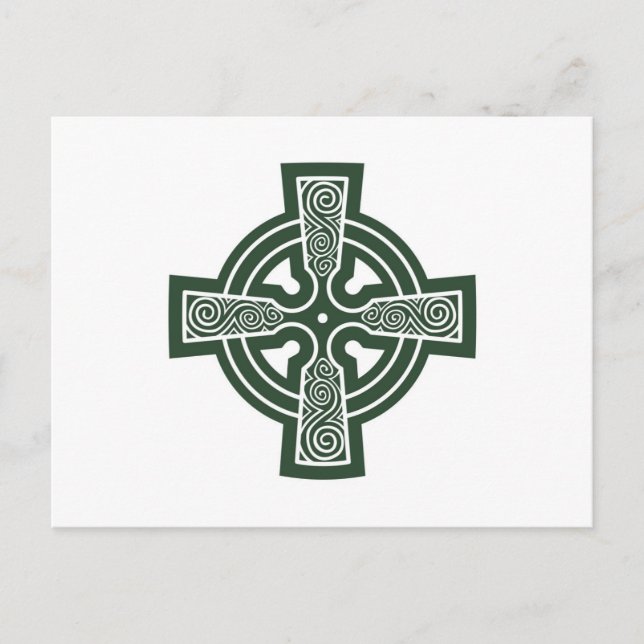 Carte Postale Croix Celtique verte avec gravure Triskele (Devant)