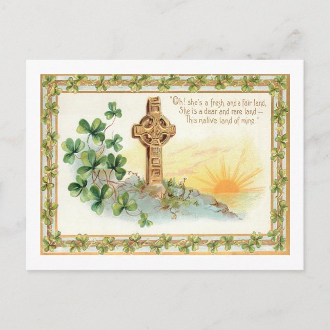 Carte Postale Croix celtique vintage et Shamrocks (Devant)
