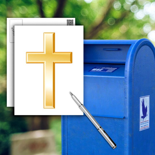 Carte Postale Croix chrétienne (The gold cross is a symbol of the Christian faith. Customize this postcard with your text.  )