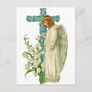 Carte Postale Croix chrétienne à fleurs bleues