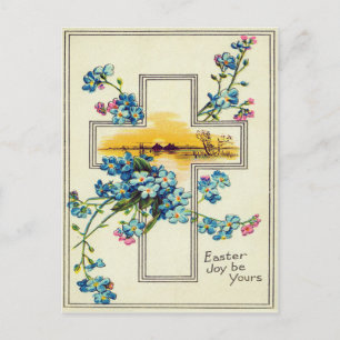 Carte Postale Croix chrétienne fleurs de ne m'oubliez pas