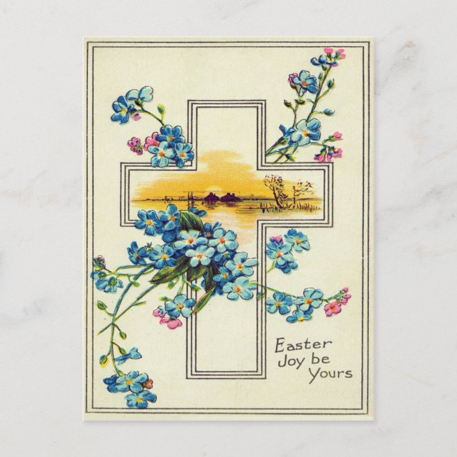 Carte Postale Croix chrétienne fleurs de ne m'oubliez pas (Devant)