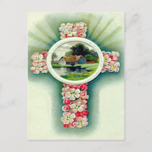 Carte Postale Croix Chrétienne Fleurs de Ne M'Oubliez Pas (Devant)