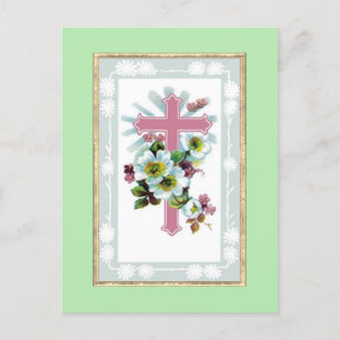 Carte Postale Croix chrétienne rose