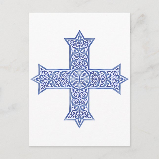 Carte Postale Croix copte d'art en Lapis Bleu Premium (Devant)
