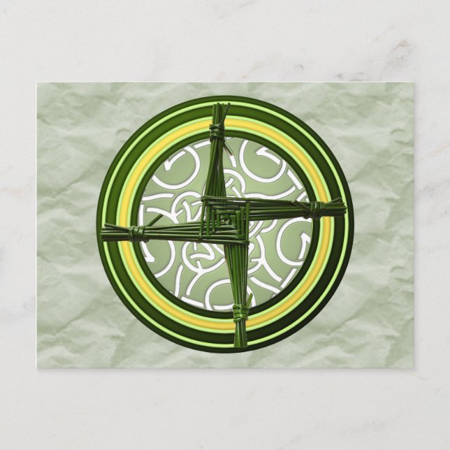 Carte Postale Croix de Brigid verte sur vert (Devant)