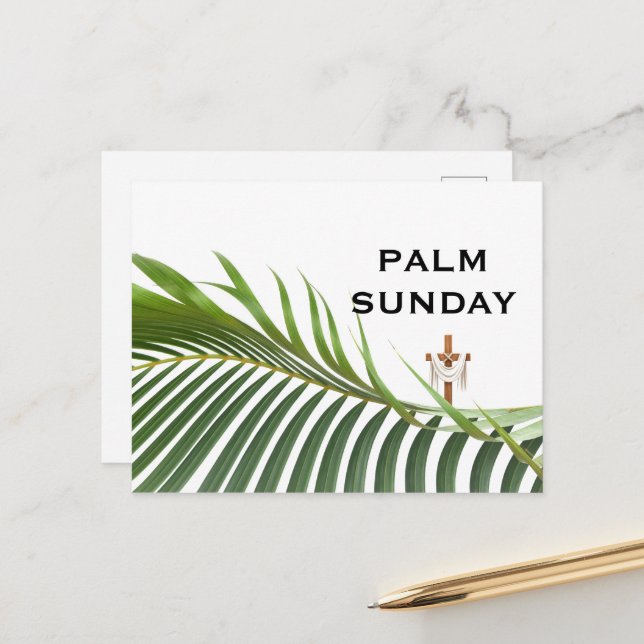 Carte Postale Croix du dimanche des Rameaux avec palme verte (Devant/Arrière en situation)