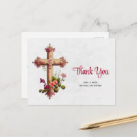 Croix élégante avec Merci de fleurs roses