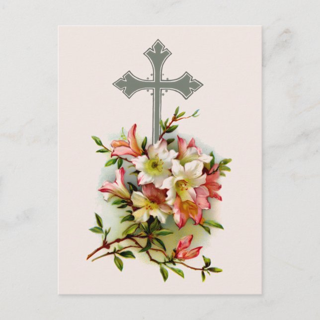 Carte Postale Croix Et Fleurs Roses (Devant)