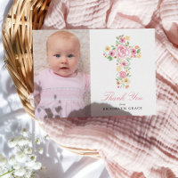Croix florale rose Baptême / Merci Christening
