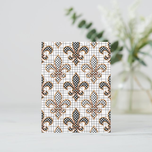 Carte Postale Croix noire et blanche Hachure pois Fleur-de-lis  (Debout devant)