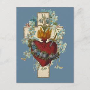 Carte Postale Croix Vierge Marie Immaculée Coeur Religieux 