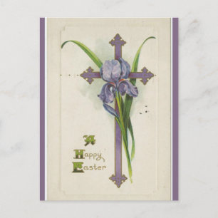 Carte Postale Croix vintage et Iris Pâques