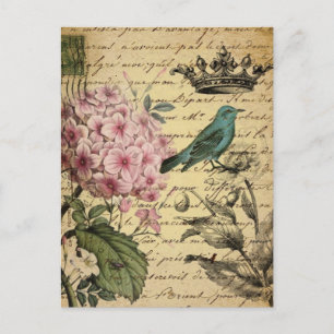 Carte Postale cropt hydrangea bird french botanical