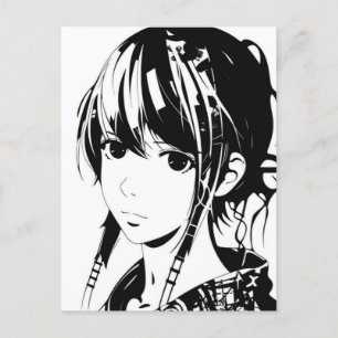 Carte Postale Croquis Anime Manga Girl Portrait
