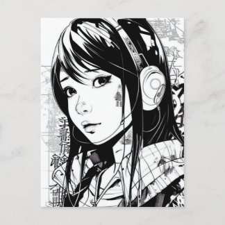 Carte Postale Croquis Anime Manga Girl Portrait