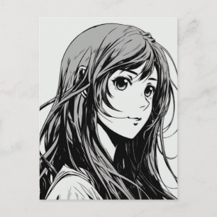 Carte Postale Croquis Anime Manga Girl Portrait