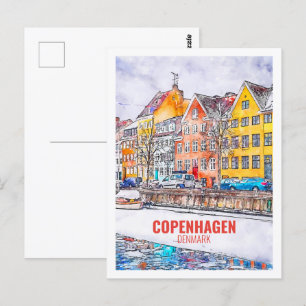 Carte Postale Croquis d'aquarelle de voyage de Copenhague Danema