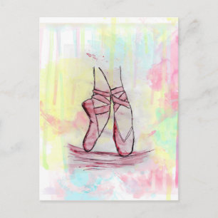Carte Postale Croquis de chaussures en ballet mignonne Aquarelle