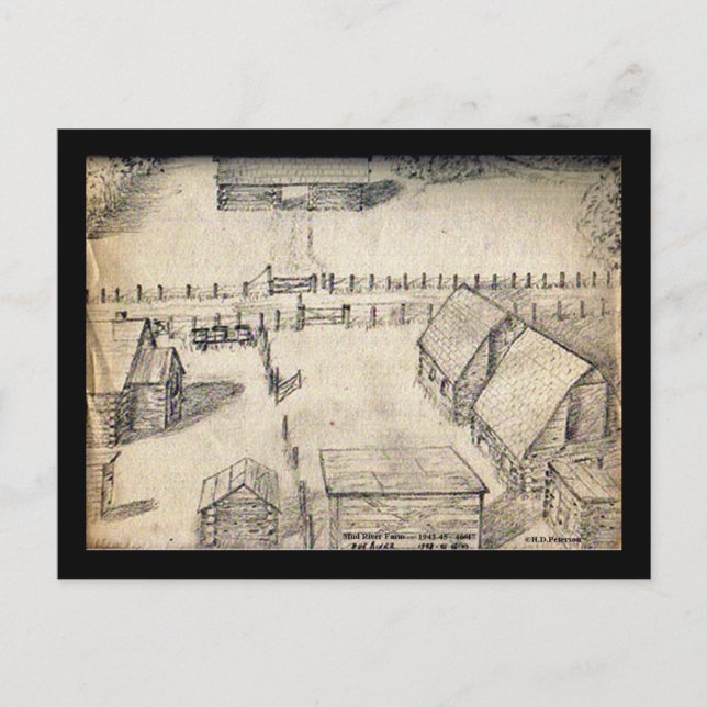 Carte postale Croquis de ferme des années 1940 (Devant)