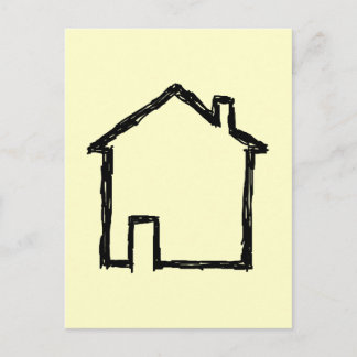 Carte Postale Croquis de maison. Noir et crème.