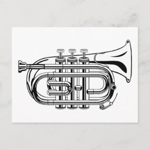 Carte Postale Croquis de trompette noir et blanc Instrument de m
