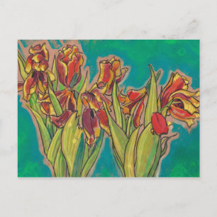 Carte Postale Croquis De Tulipes, Fleurs De Printemps Pastels D'