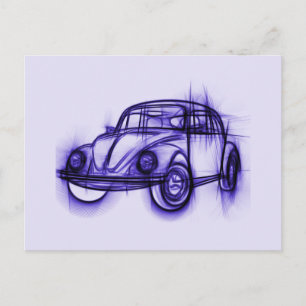 Carte Postale Croquis de voiture mignonne en violet