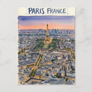 Carte Postale Croquis de voyage à l'aquarelle Paris France 