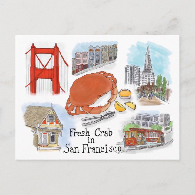 Carte postale Croquis de voyage : Crabe à San Fran (Devant)