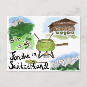 Carte postale Croquis de voyage : Fondue en Suisse
