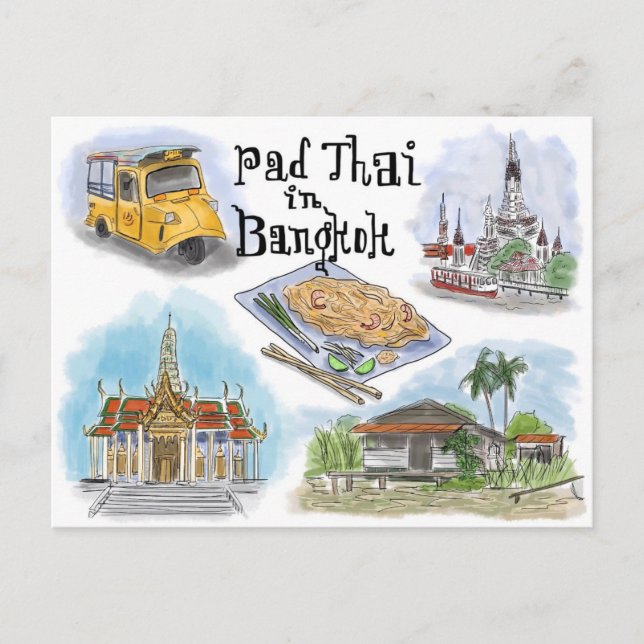 Carte postale Croquis de voyage : Pad Thai à Bangk (Devant)