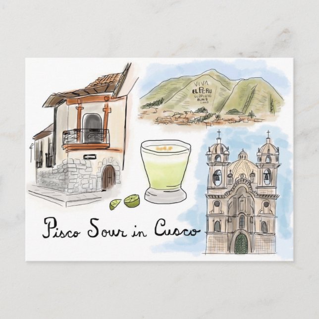 Carte postale Croquis de voyage : Pisco Sour à Cus (Devant)