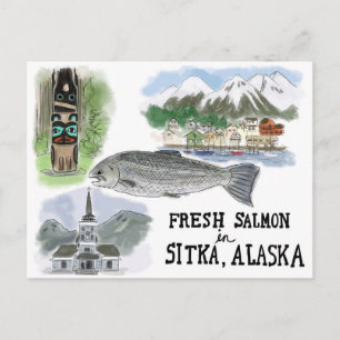 Carte postale Croquis de voyage : Saumon à Sitka,