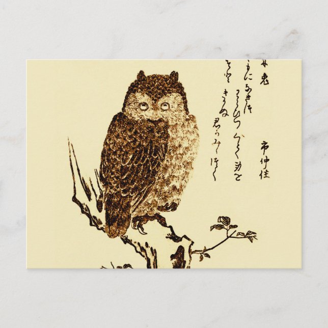 Carte Postale Croquis d'encre japonaise vintage d'un hibou (Devant)