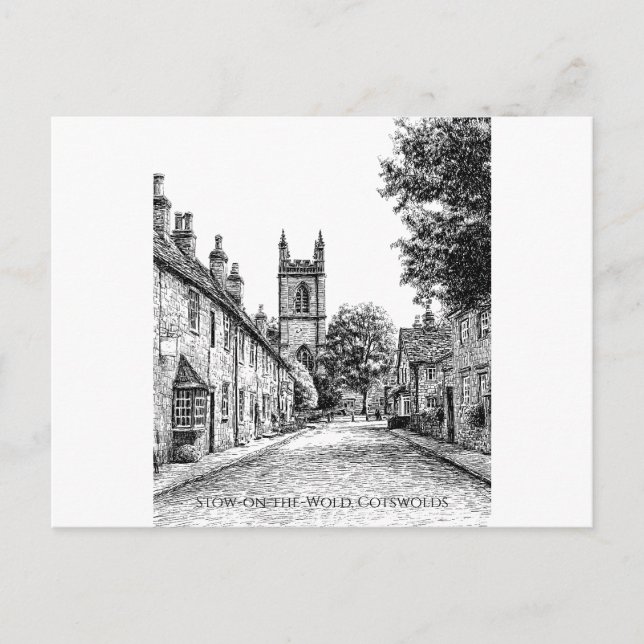 Carte Postale Croquis du village Stow-on-the-World, Cotswolds An (Devant)