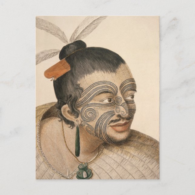 Carte Postale Croquis d'un Maori, vers 1769 (Devant)