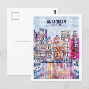 Carte Postale Croquis en aquarelle Amsterdam Pays-Bas Travel