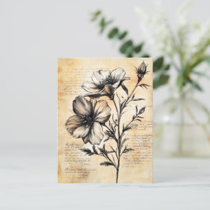 Carte Postale Croquis floral rustique avec calligraphie - âge (6