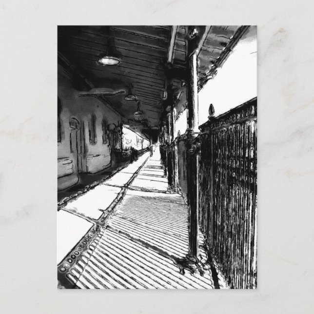 Carte Postale Croquis noir et blanc de la gare (Devant)