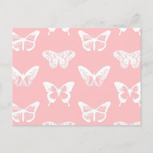 Carte Postale Croquis papillon, rose coquille et blanc