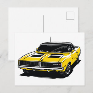Carte Postale Croquis Pop d'une Muscle Car Jaune Vibrant