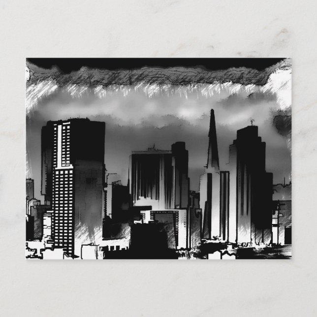 Carte Postale Croquis Skyline de Chicago en noir et blanc (Devant)
